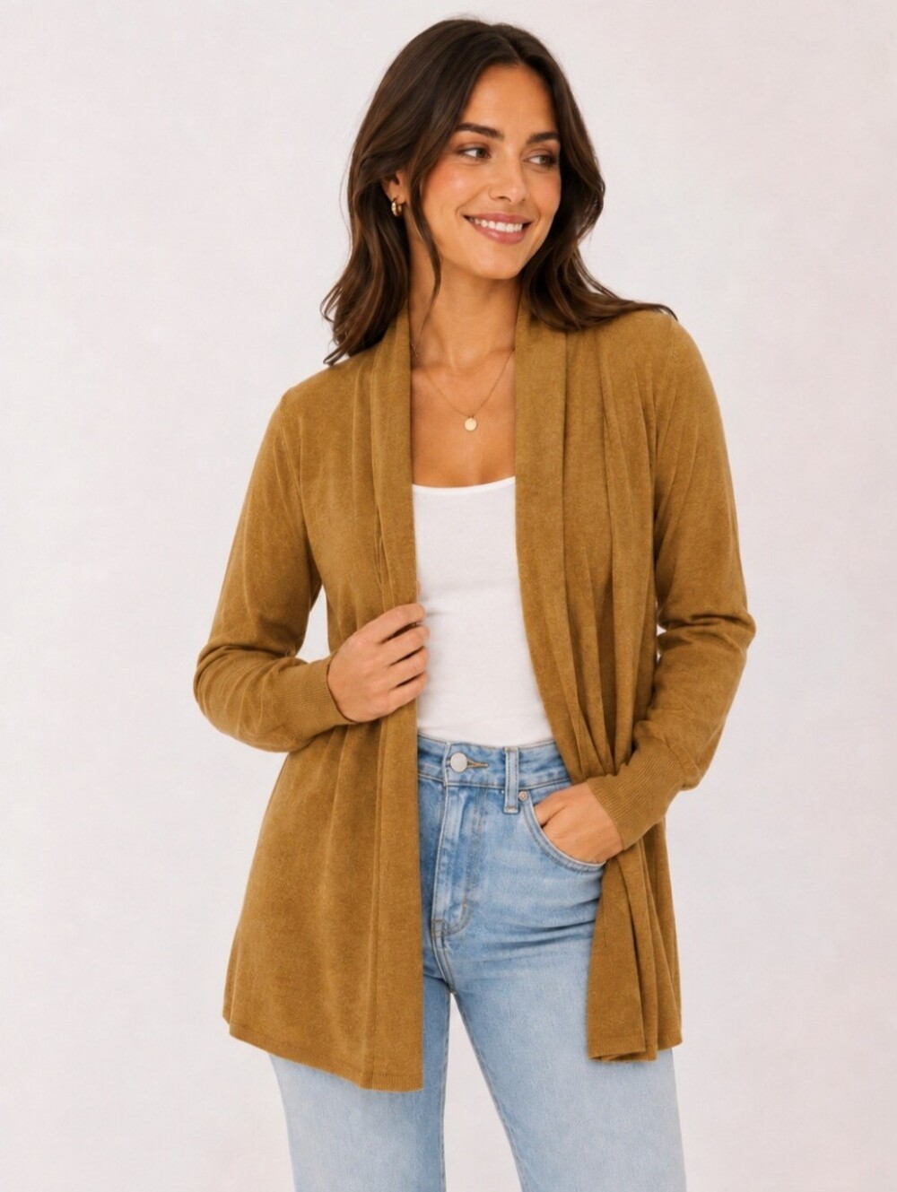 Premise XL mustard ochre open front draped cardigan NWT soft lightweight knit